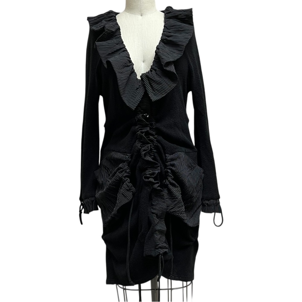 Vintage Lanvie Adjustable Ruffle Knit Sweater Jacket Dress